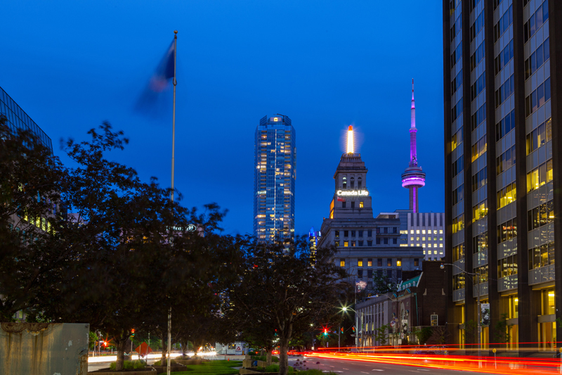 Toronto street by night close to EC English language School
