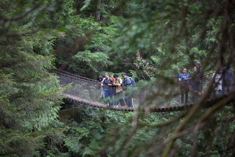 Vancouver English Students hiking in the forest