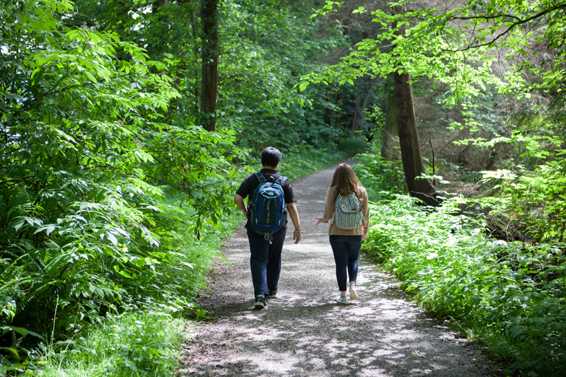 EC English Students walking in the park