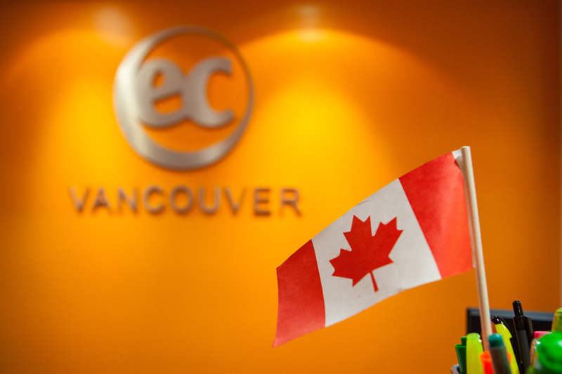 Canadian flag inside EC Vancouver language school