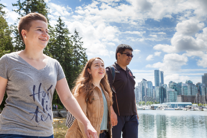 Students enjoying the sunshine in Vancouver, Canada