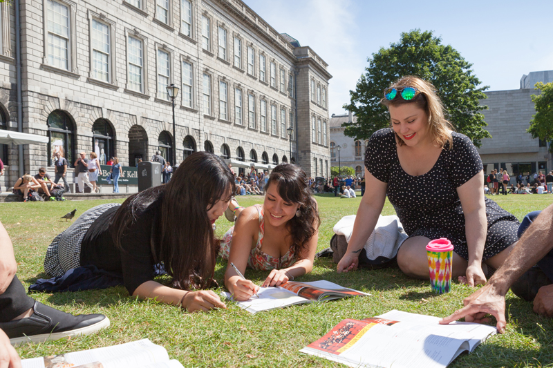 Students relaxing and doing homework for their english course in EC Dublin
