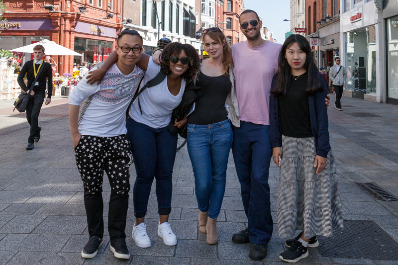 Small group of EC students posing for the photo, Dublin city center