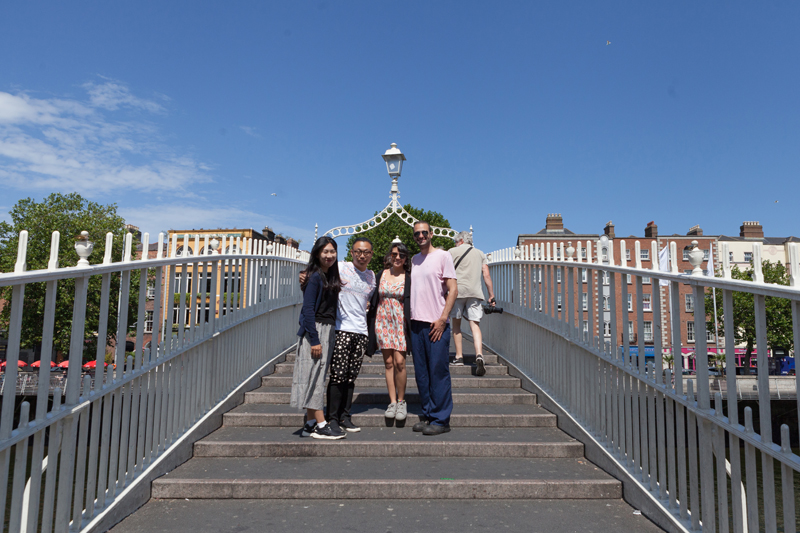 Crossing Ha'penny bridge in Dublin