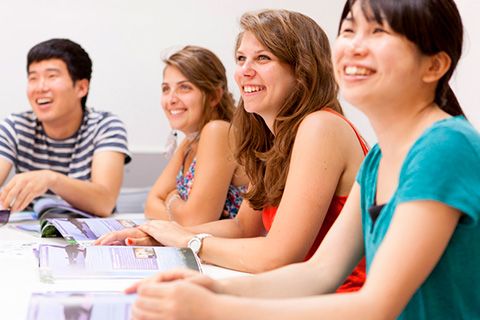 Students learning English during a lesson at EC English School Malta