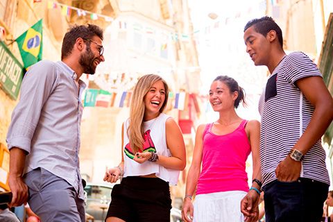 Walking around in Valletta during a local event, Ec english students in Malta