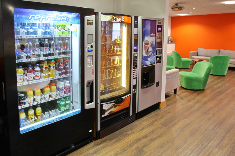 Vending machines inside EC English Language School in Brighton UK and the relaxing area where students can spend their free time or study for their next English lesson