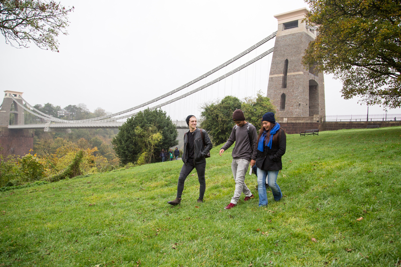 Students learning English in Bristol walking outside