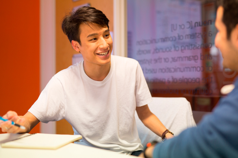 International students enjoying practicing their English vocabulary in class in Bristol at EC