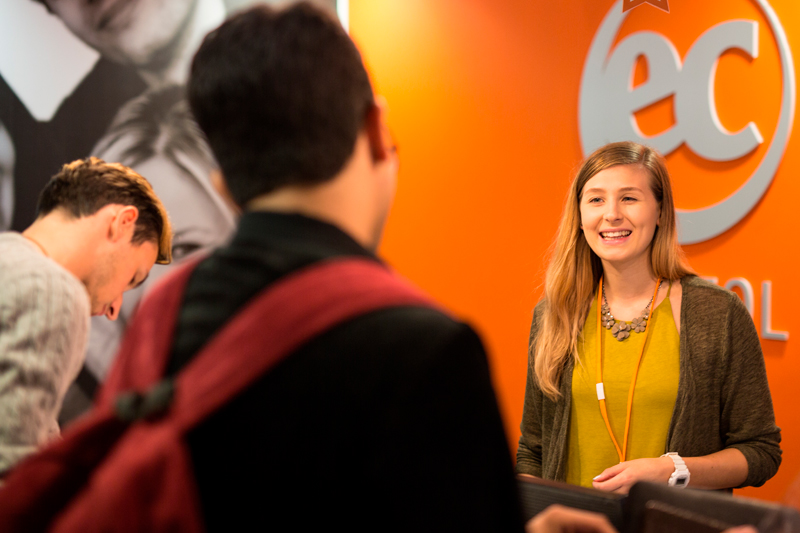EC Bristol English School receptionist greeting students