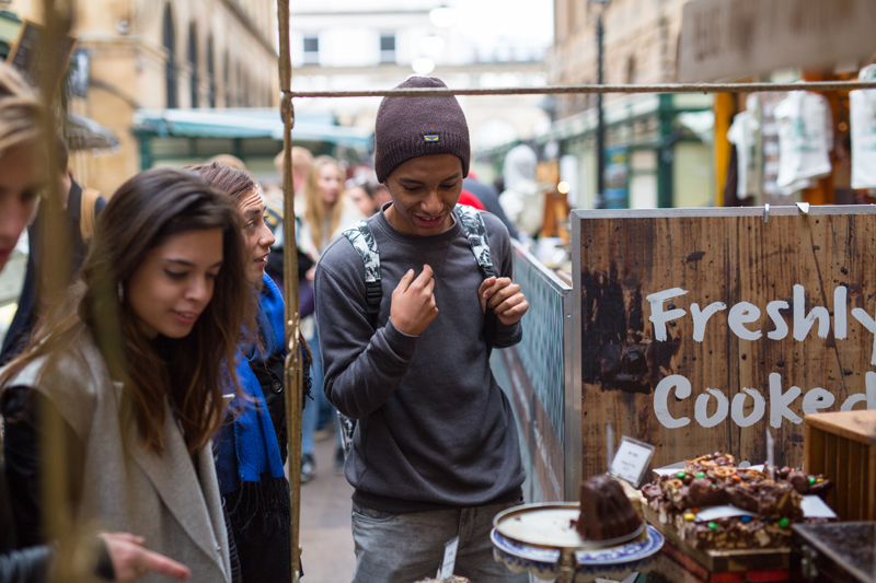 English students in Bristol enjoying local street food