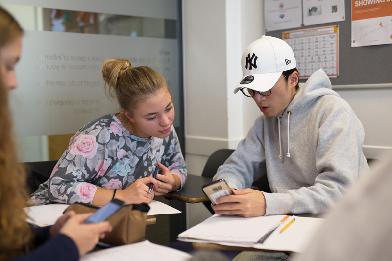 International students taking their English Course in London, in small class