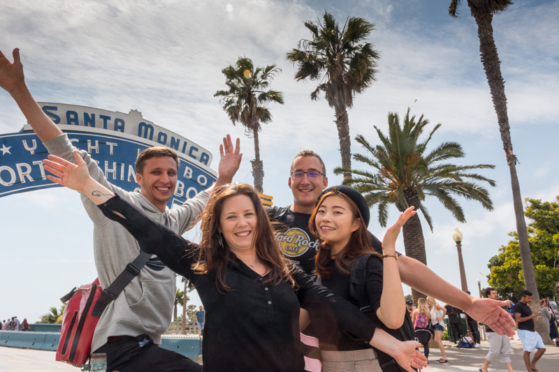EC LA English course students taking photos outside in Los Angeles