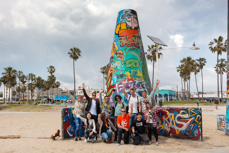 EC English class mates in Los Angeles on the beach