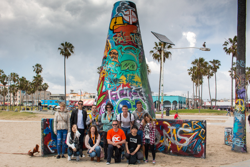 EC English students class photo after their English lesson in Los Angeles